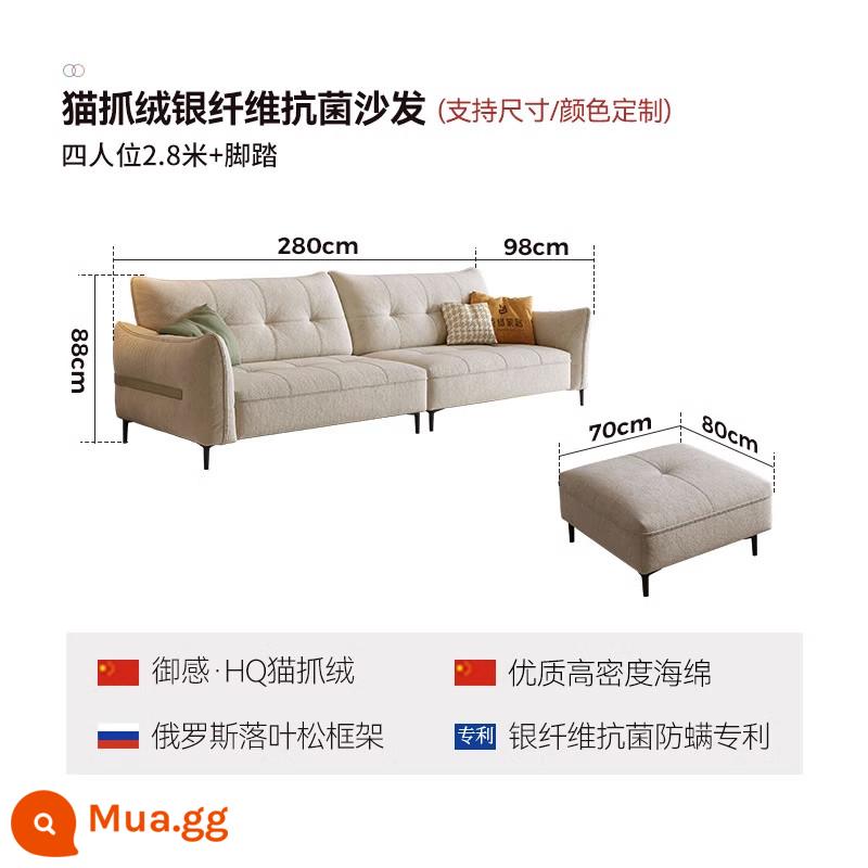 Sofa vải nhung đắp nổi chống mèo cào căn hộ chung cư nhỏ sảnh ngang đơn giản hiện đại sofa hàng thẳng màu đỏ 4 người - [Túi ngồi không bị sập] 2,8 mét cho bốn người + bàn đạp 70 * 80cm