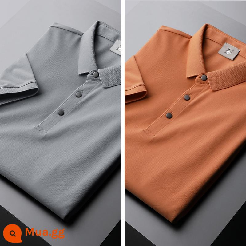 UBV cotton làm bóng áo polo piqué nam tay ngắn mùa hè 2023 Áo thun ve áo lụa băng lụa Ralph Lauren polo xu hướng hàng đầu - Màu xám nhạt + Cam tình ngựa