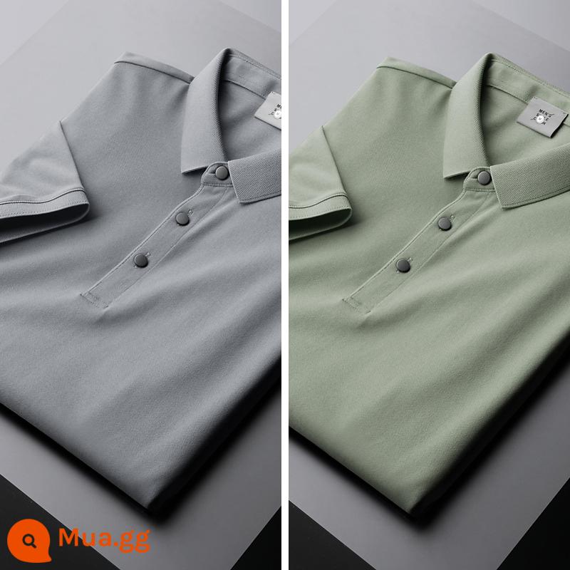 UBV cotton làm bóng áo polo piqué nam tay ngắn mùa hè 2023 Áo thun ve áo lụa băng lụa Ralph Lauren polo xu hướng hàng đầu - Xám kinh doanh nhẹ nhàng + xám xanh thanh lịch