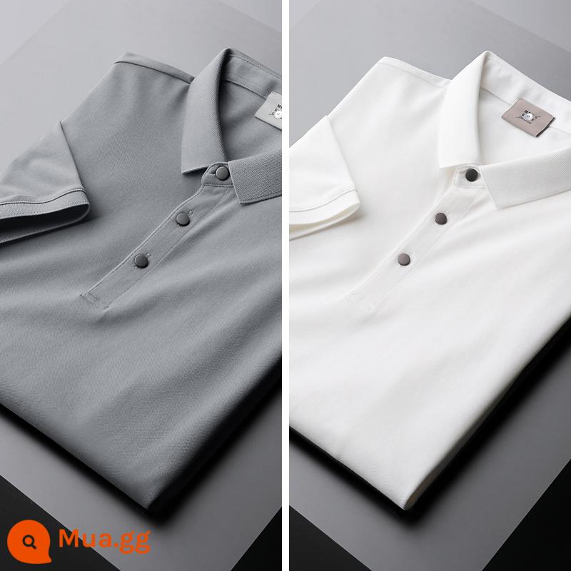 UBV cotton làm bóng áo polo piqué nam tay ngắn mùa hè 2023 Áo thun ve áo lụa băng lụa Ralph Lauren polo xu hướng hàng đầu - Màu xám thương mại nhạt + trắng sông băng