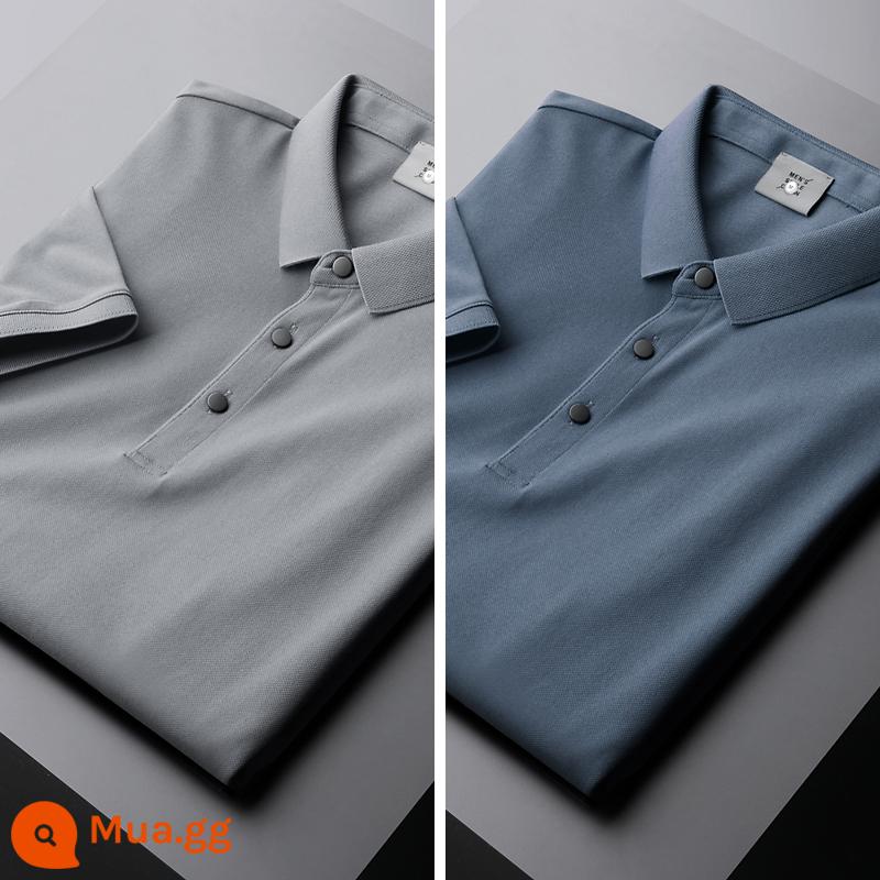 UBV cotton làm bóng áo polo piqué nam tay ngắn mùa hè 2023 Áo thun ve áo lụa băng lụa Ralph Lauren polo xu hướng hàng đầu - Màu xám thương mại nhạt + xanh Ba Tư