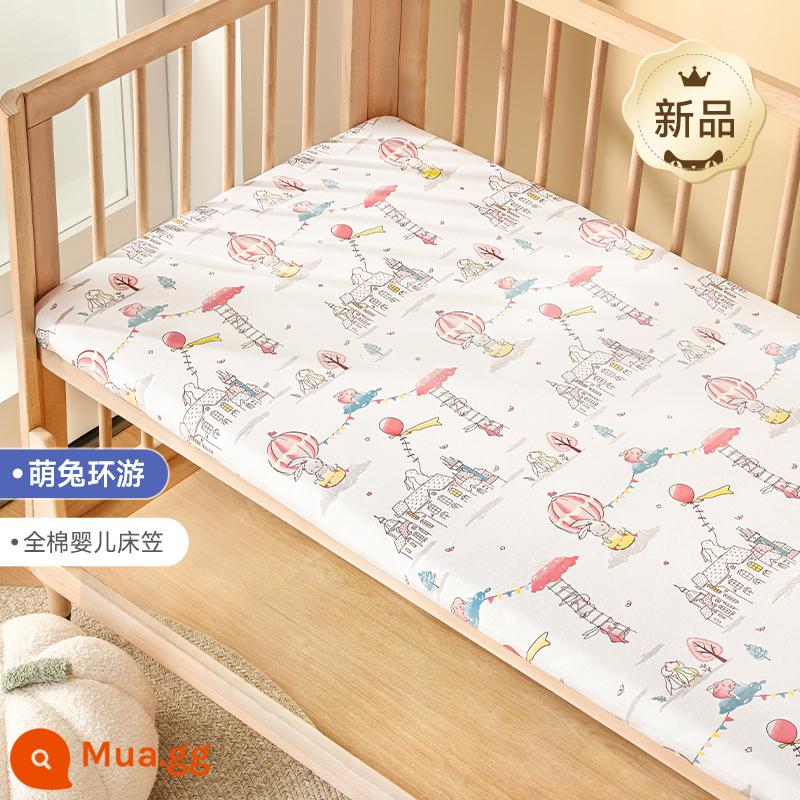 Betex Ga Giường Cho Bé Cotton Nguyên Chất Giường Trẻ Em Chống Thấm Nước Chăn Ga Gối Cho Bé Bé Nước Tiểu Chống Giường Bộ tùy Chỉnh - Du lịch thỏ dễ thương [thân thiện với da, thoáng khí, mềm mại và sáp khi ngủ khỏa thân] cotton dệt kim