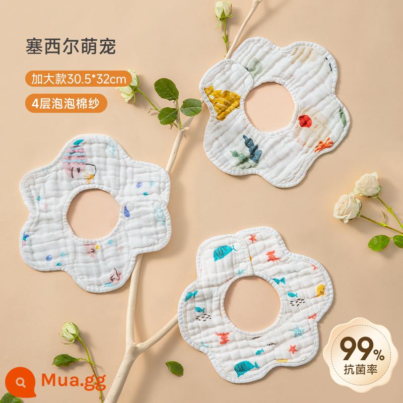 Khăn thấm nước bọt Bettys bé xuân hạ thu đông yếm ăn sơ sinh yếm cotton chống thấm nước chống khạc sữa - Mô hình cực lớn 30,5 * 32cm [4 lớp, 3 miếng] Thú cưng dễ thương của Cecil