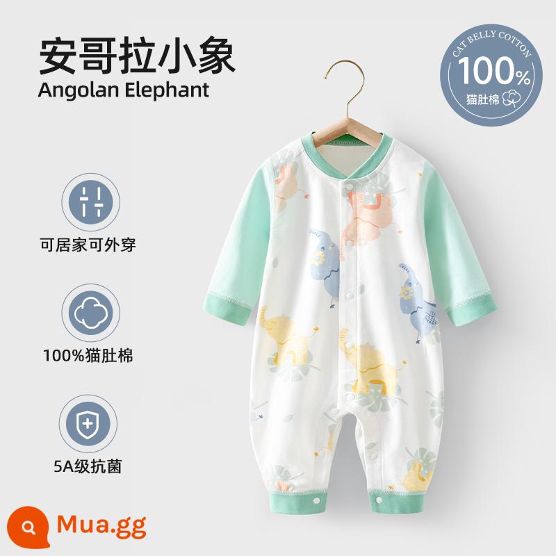 Bộ quần áo trẻ em Bettys mùa xuân và mùa thu áo liền quần sơ sinh cotton nguyên chất áo liền quần bốn mùa bộ đồ ngủ dài tay - Chú voi con Angora