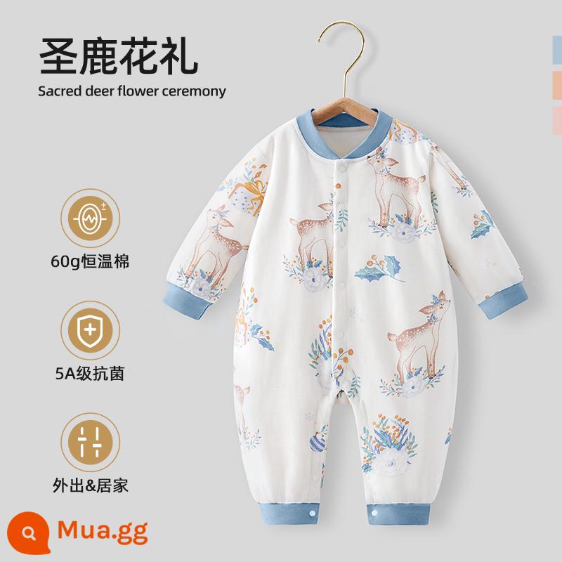 Bộ quần áo trẻ em Bettys mùa xuân và mùa thu áo liền quần sơ sinh cotton nguyên chất áo liền quần bốn mùa bộ đồ ngủ dài tay - Lễ hoa thánh hươu-chắp bông