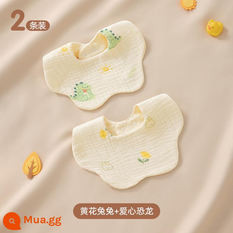 Betis yếm bé mùa thu đông nguyên chất cotton gạc nước bọt khăn ăn bé sơ sinh chống thấm nước chống nhổ nước bọt yếm - Thỏ hoa vàng + Khủng long tình yêu [6 lớp chăm sóc]/2 gói