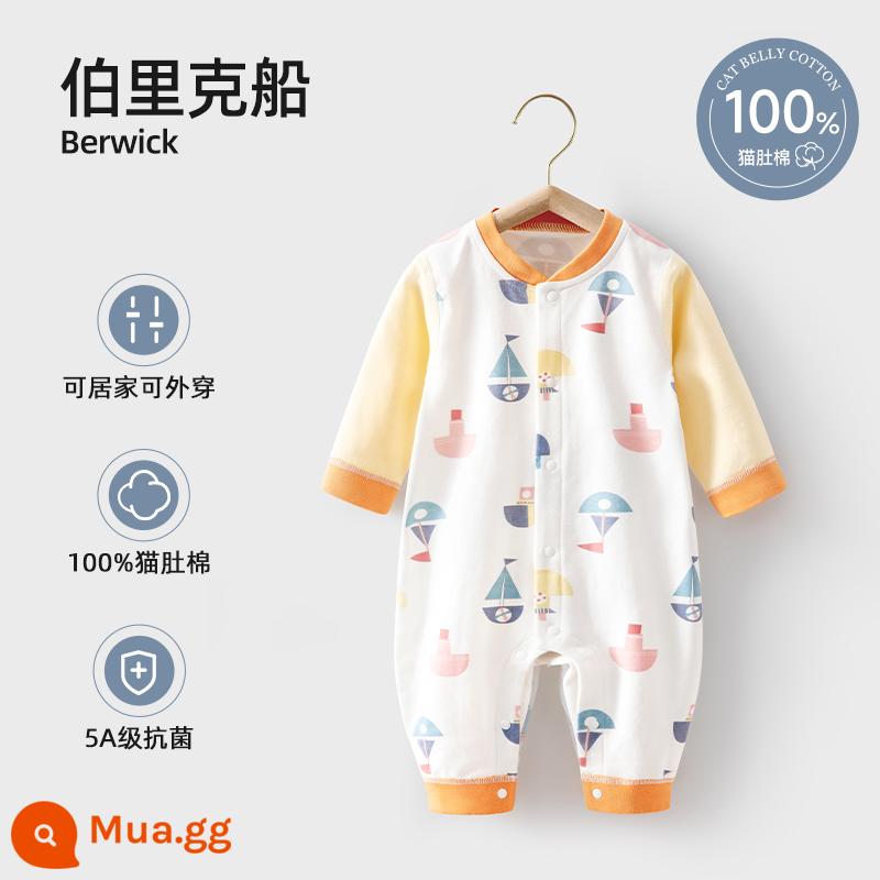 Bộ quần áo trẻ em Bettys mùa xuân và mùa thu áo liền quần sơ sinh cotton nguyên chất áo liền quần bốn mùa bộ đồ ngủ dài tay - Tàu Berwick