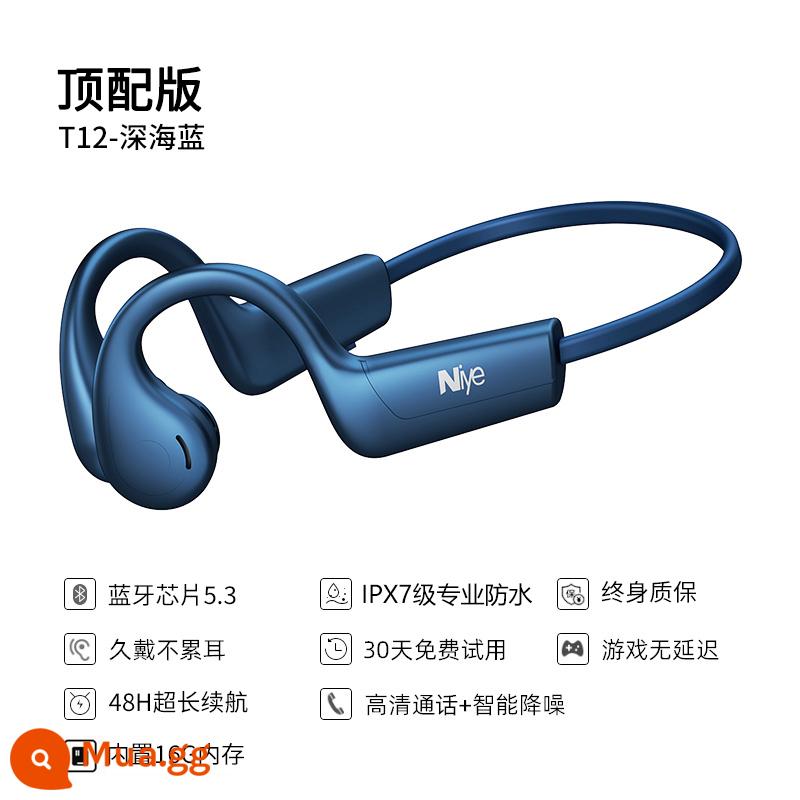 Dẫn truyền xương thật Tai nghe Bluetooth thể thao chạy bộ không dây chuyên dụng gắn trong tai không dây thời lượng pin siêu dài 2023 mới - Deep Sea Blue [Top Edition] Thời lượng pin dài 48H + bộ nhớ 16G tích hợp + thoải mái và không rò rỉ âm thanh + Chất lượng âm thanh HiFi