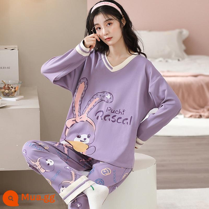 Bộ đồ ngủ nữ phong cách xuân thu 2023 mới cotton dài tay cỡ lớn cotton hè thu đông bộ đồ phục vụ tại nhà - 96534 nông