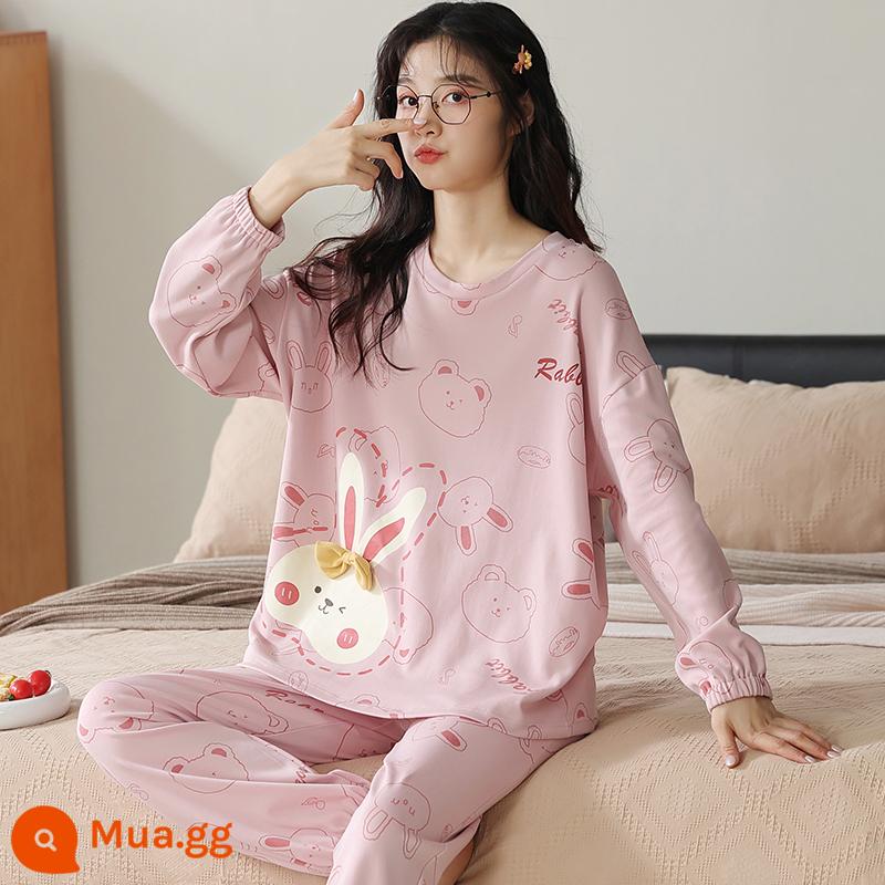 Bộ đồ ngủ nữ phong cách xuân thu 2023 mới cotton dài tay cỡ lớn cotton hè thu đông bộ đồ phục vụ tại nhà - XC20695