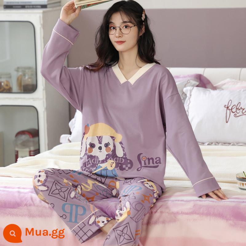 Bộ đồ ngủ nữ phong cách xuân thu 2023 mới cotton dài tay cỡ lớn cotton hè thu đông bộ đồ phục vụ tại nhà - 96522