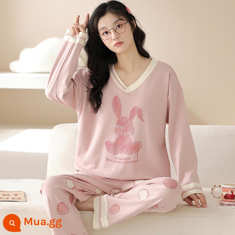 Bộ đồ ngủ nữ phong cách xuân thu 2023 mới cotton dài tay cỡ lớn cotton hè thu đông bộ đồ phục vụ tại nhà - 96589