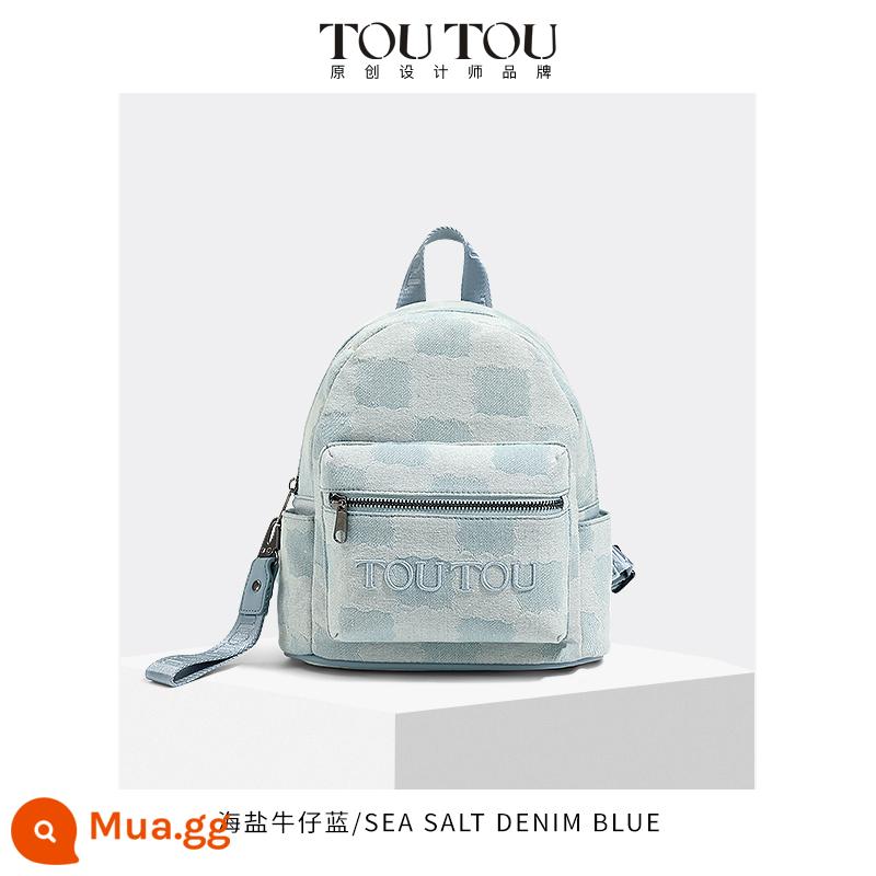 TOUTOU2023 Mùa Hè Mới Thiết Kế Ban Đầu Họa Tiết Bánh Quy Ba Lô Denim Đơn Giản Đa Năng Đi Lại Ba Lô Nhỏ - [Hàng có sẵn] Denim muối biển xanh