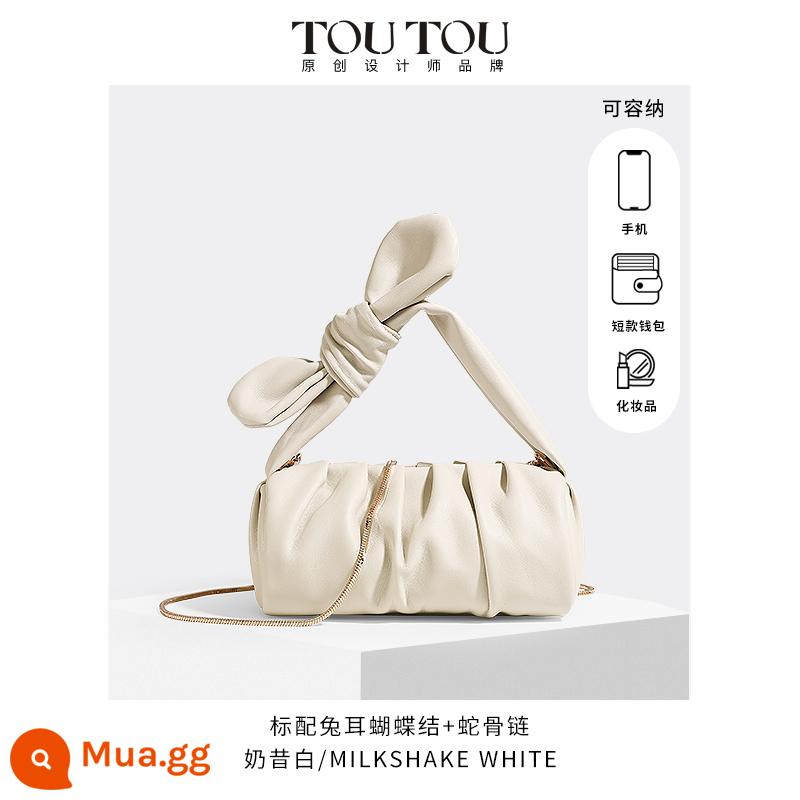 TOUTOU2023 Mùa Hè Mới Tai Thỏ Gấp Túi Mây Túi Xách Fufu Mềm Mại Túi Dây Xích Messenger Tinh Tế - [Sold Out] Chuỗi xương rắn tiêu chuẩn sữa lắc trắng