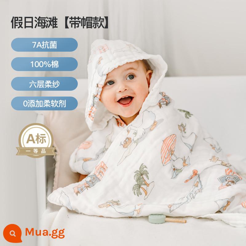 Manxi cho bé gạc tắm cotton sơ sinh bông tắm cho bé có mũ trùm đầu áo tắm trẻ em mùa xuân và mùa thu - Phong cách trùm đầu trên bãi biển trong kỳ nghỉ