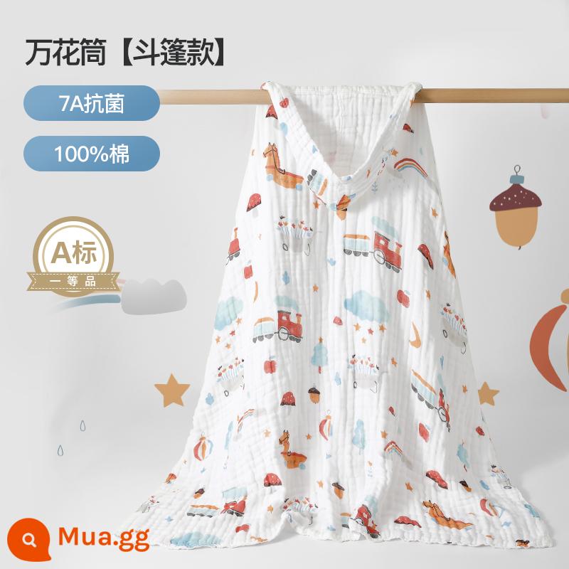 Manxi cho bé gạc tắm cotton sơ sinh bông tắm cho bé có mũ trùm đầu áo tắm trẻ em mùa xuân và mùa thu - Phiên bản có mũ trùm đầu bằng kính vạn hoa