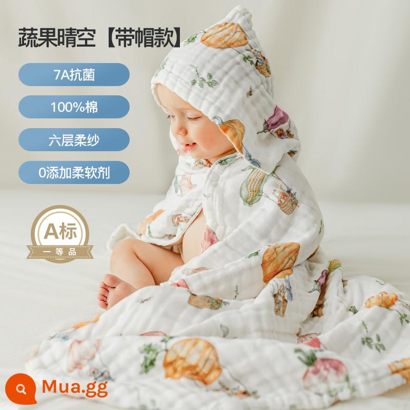 Manxi cho bé gạc tắm cotton sơ sinh bông tắm cho bé có mũ trùm đầu áo tắm trẻ em mùa xuân và mùa thu - Rau Quả Phong Cách Trùm Đầu Trong Bầu Trời