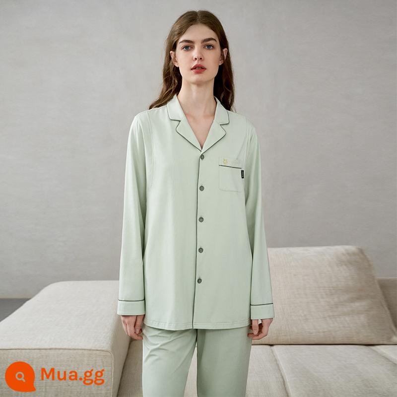 Quần áo giam hãm Manxi thu đông sau sinh Bộ đồ ngủ cotton nguyên chất cho bà bầu sản phụ xuân thu chờ sinh phụ nữ cho con bú dịch vụ tại nhà - Kiểu túi xốp màu xanh lá cây [bộ hai mảnh cho bốn mùa] (có miệng cho con bú)