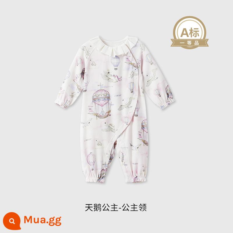 Manxi bé gái quần áo thu đông quần áo bé sơ sinh Tianzhu jumpsuit liền thân thân thiện với làn da bé gái đi chơi áo liền quần - Công chúa thiên nga [Vòng cổ công chúa]