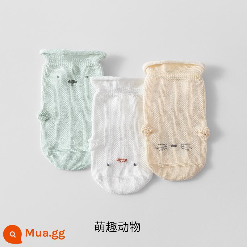 Manxi Tất Cho Bé Mùa Hè Mỏng Cho Bé Thoáng Khí Trẻ Sơ Sinh Bé Trai Và Bé Gái Tầng Tất 0-3 Tháng Cotton - Những con vật dễ thương (3 đôi)