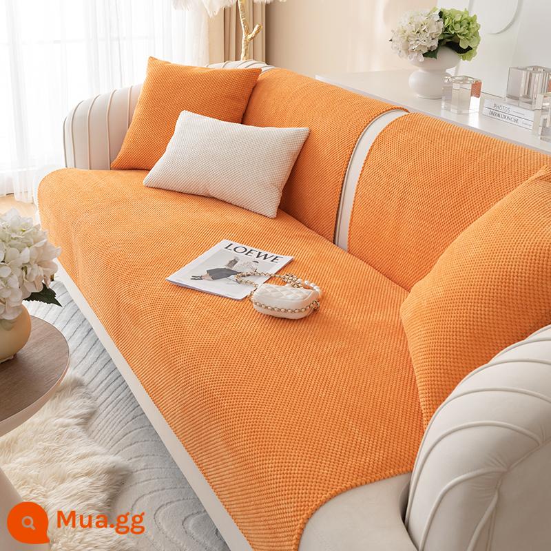 Ghế Sofa Cao Cấp Đệm Sang Trọng Mùa Đông Đệm Chống Trượt Xanh Đậm Ghế Sofa Bắc Âu Tựa Lưng Khăn Bốn Mùa - Elsa-màu cam