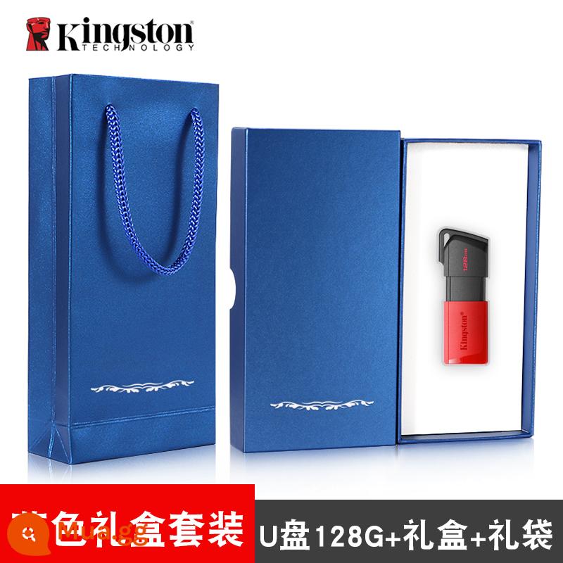 kingstonKingston ổ đĩa flash 128g nhựa USB ổ đĩa flash Kingston chính hãng hàng đầu cửa hàng chính hãng ổ đĩa flash 64g tốc độ cao - [Phiên bản trượt USB3.2] Bộ hộp quà màu xanh 128g+