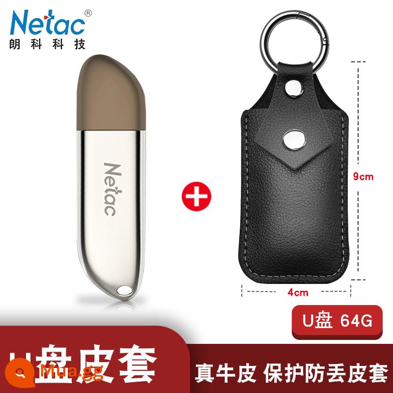 Ổ đĩa flash Netac 32g tốc độ cao cổng usb3.0 màu xanh lam giao diện màu xanh lam không thấm nước xác thực có thể được mã hóa logo tùy chỉnh chữ kim loại cô gái dễ thương sáng tạo ổ đĩa flash 32g Ổ đĩa flash USB có nắp đậy nắp đai ốc - ⑥④G+ bao da móc chìa khóa