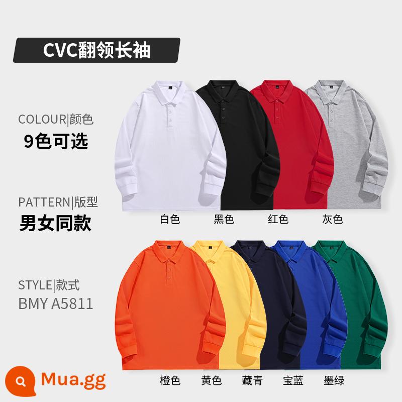 Quần áo công sở có ve áo bằng vải cotton nguyên chất in logo tùy chỉnh áo sơ mi polo khô nhanh dự tiệc công ty Áo sơ mi văn hóa tay ngắn có thêu in - Loại H - POLO dài tay CVC - tổng cộng 9 màu → 38 nhân dân tệ