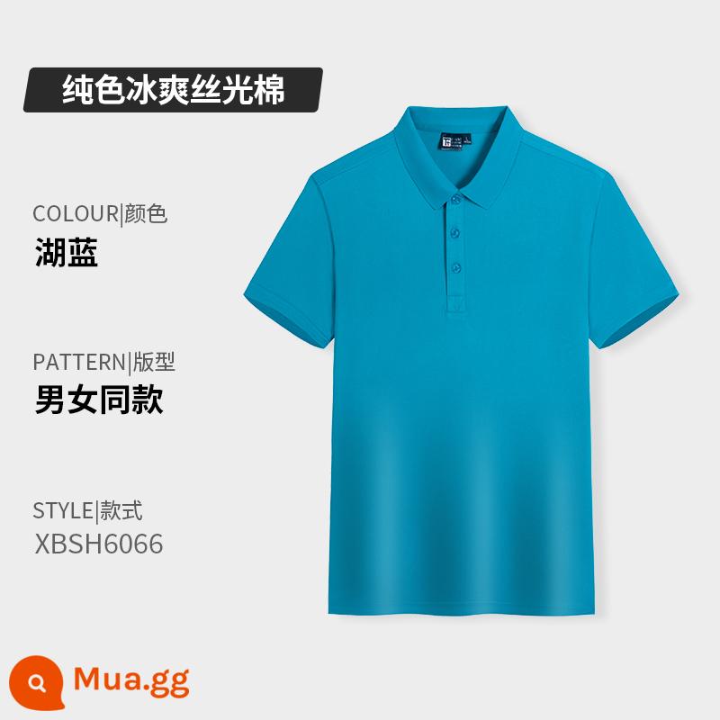 Quần áo công sở có ve áo bằng vải cotton nguyên chất in logo tùy chỉnh áo sơ mi polo khô nhanh dự tiệc công ty Áo sơ mi văn hóa tay ngắn có thêu in - Loại B-Hồ Xanh