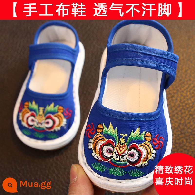 Giày vải trẻ em, giày vải handmade trẻ em, giày đầu hổ cho bé, Tang suit, phong cách Trung Hoa cho bé, giày bé trai một tuổi, bé gái - màu xanh da trời