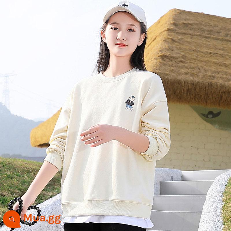 Girls Autumn Cosmetic Set Phiên bản lỏng lẻo lỏng lẻo 13 -Year -old Girl 16 Học sinh trung học cơ sở Mùa xuân thời trang mùa xuân và mùa thu hai bộ dụng cụ - Áo/SC21866 Áo màu be