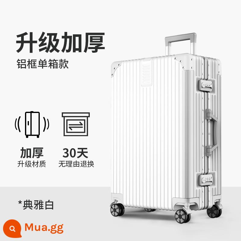 Vali nữ lên máy bay xe đẩy du lịch mạnh mẽ và bền dày nam bánh xe đa năng mật khẩu vali 24 inch dung tích lớn - Màu trắng thanh lịch [khung nhôm nâng cấp]