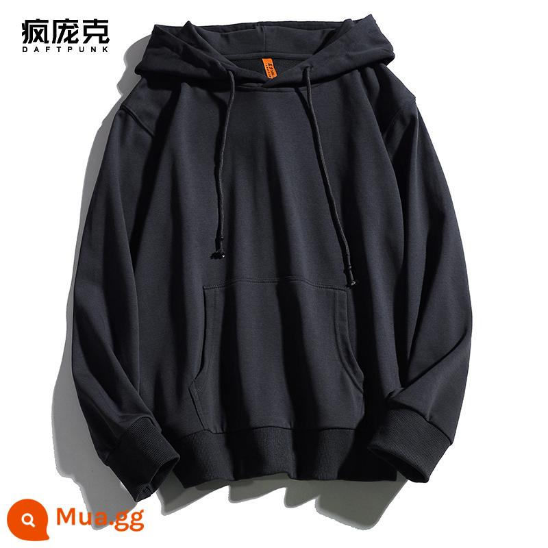 Plus Nhung Cotton Dày Dặn T Áo Hoodie Nữ Hàn Quốc Mới Rời Cổ Đại Học Gió Top Ins Màu Chui Đầu nam - 999 xám đen-không nhung