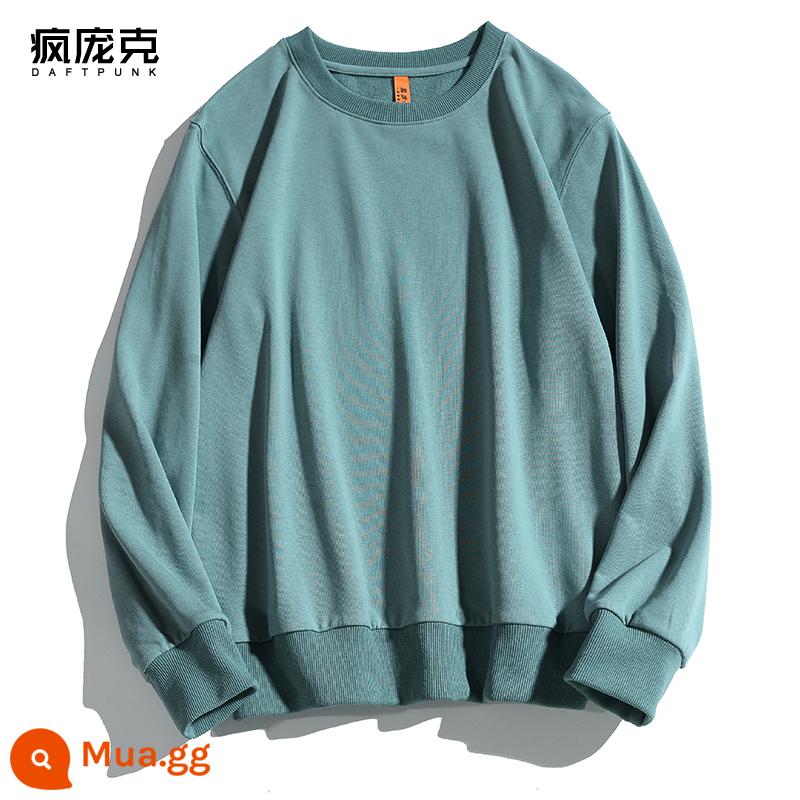 Mùa xuân và mùa thu mới hợp thời trang cotton áo len cơ bản không có mũ của phụ nữ quần áo lớp bên trong dài tay áo khoác nam và nữ áo chui đầu cặp đôi - 111 màu xanh khoáng