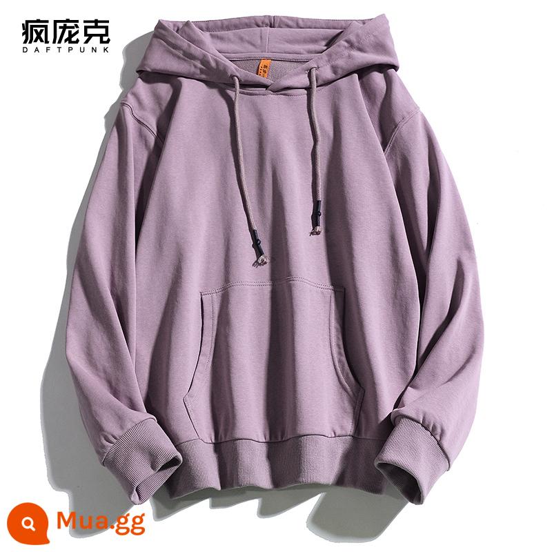 Plus Nhung Cotton Dày Dặn T Áo Hoodie Nữ Hàn Quốc Mới Rời Cổ Đại Học Gió Top Ins Màu Chui Đầu nam - 999 màu tím khói-không nhung