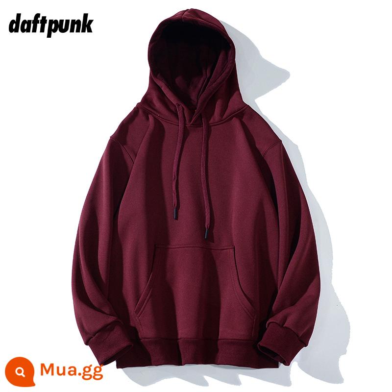 Mùa Thu Mới Retro Đỏ Rượu Lười Màu Trơn Hoodie Nam Nữ Tất Cả Trận Đấu Thường Cặp Đôi Áo Khoác - WY0707 rượu vang đỏ