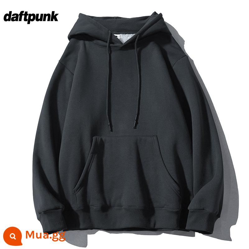 Nặng 500G Không Lông Cừu Mỹ Retro Có Mũ Nam Nữ Đồng Màu Lười Gió Cặp Đôi Áo Hoodie Plus Áo Khoác Nỉ - WY0369 màu xám đậm