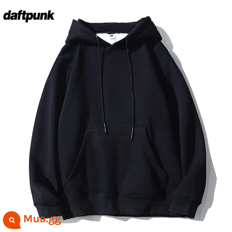 Nặng 500G Không Lông Cừu Mỹ Retro Có Mũ Nam Nữ Đồng Màu Lười Gió Cặp Đôi Áo Hoodie Plus Áo Khoác Nỉ - WY0369 màu đen