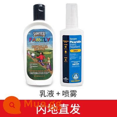 Hoa Kỳ nhập khẩu Sawyer Kem dưỡng da đuổi muỗi Sawyer phun câu cá chống muỗi amin em bé phụ nữ mang thai chống muỗi ve bọ chét - [Dung dịch dưỡng da 177ml]+[Xịt xịt 118ml]