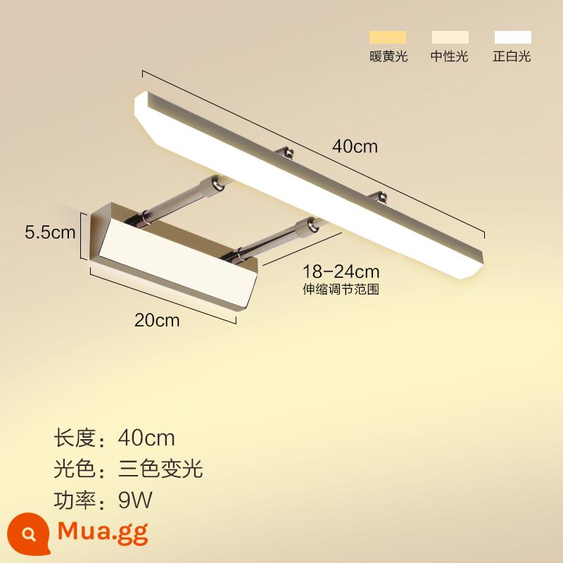 Gương trước ánh sáng phòng thay đồ led miễn phí đấm phòng tắm Bắc Âu tủ gương tối giản đặc biệt đèn tường bàn trang điểm gương đèn đèn - Model có thể thu vào-40CM-9W mờ ba màu (bạc)