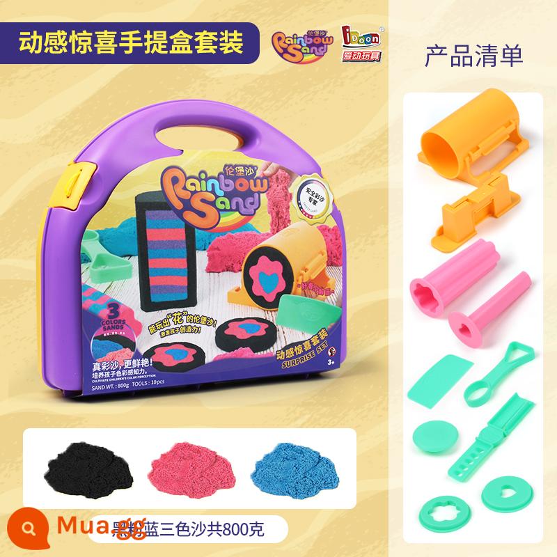 Lunburg cát thủ công sáng tạo tự làm không gian đồ chơi màu cát trẻ em plasticine màu bùn mô hình bộ bánh xe kho báu - Bộ sản phẩm Dynamic bất ngờ [3 màu cát 800g + 12 dụng cụ]