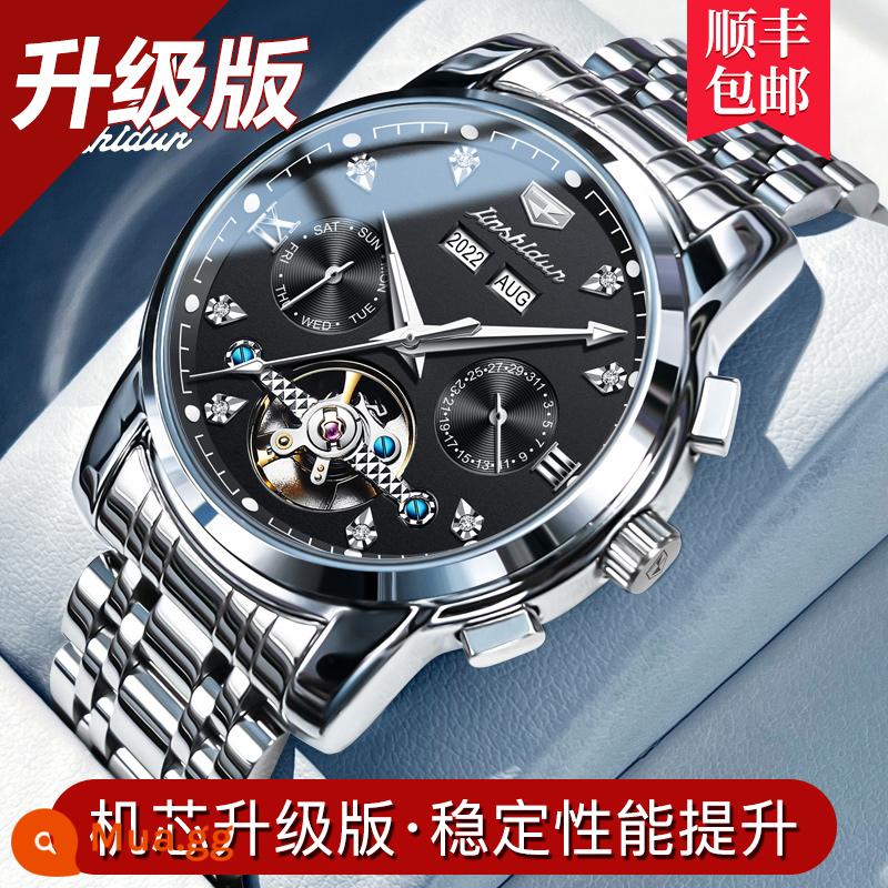 Đồng hồ đeo tay nam thương hiệu chính hãng Thụy Sĩ Jinshidun đồng hồ cơ rỗng tourbillon nam hợp thời trang mới top 10 - Phiên bản nâng cấp và nâng cấp - Đai thép đen - Chứng nhận Thụy Sĩ (quà tặng cao cấp + bảo hành trọn đời)