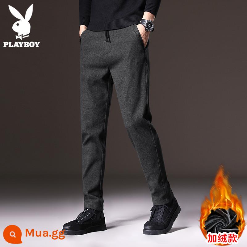 Quần Âu Playboy Nam Lông Cừu Xu Hướng Mới Thu Đông Thon Gọn Đôi Chân Màu Đen Quần Dài Quần Nam - 9908 xám [cộng với nhung]