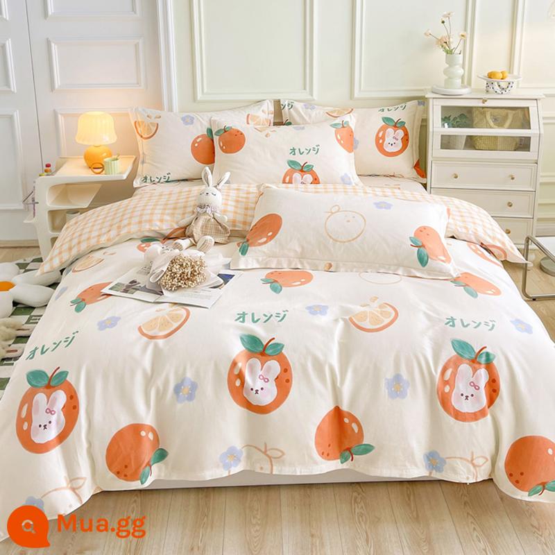 Vỏ chăn đơn mảnh cotton nguyên chất đơn 1.5m1.8m giường đôi 200x230 ký túc xá sinh viên cotton vỏ chăn mùa xuân và mùa thu - Thỏ quýt