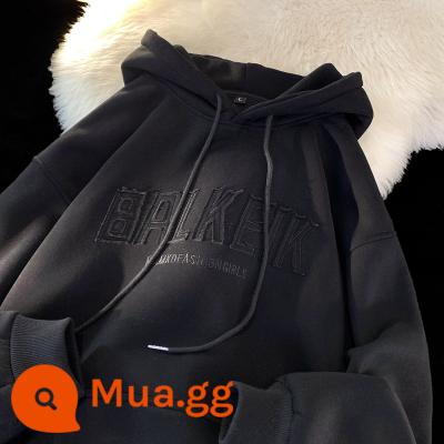 Sang trọng dày hoodie nam nặng 540g oversize dạo phố cao cấp mùa thu đông cho bé bé nhung bạc cáo nhung - QM565-đen cộng với nhung