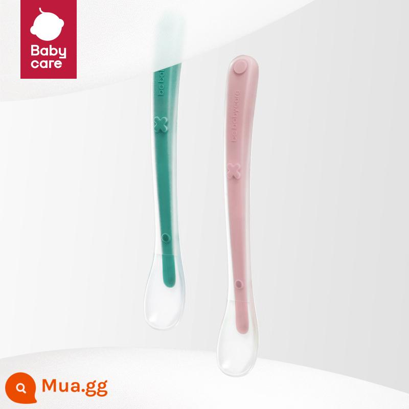 Babycare Muỗng Silicone Mềm Sơ Sinh Cho Bé Ăn Thìa Nước Bộ Đồ Ăn Trẻ Em Ăn Thức Ăn Không Chủ Yếu Bát Thìa - [Bộ hai chiếc] Thìa mềm silicon (xanh + hồng)