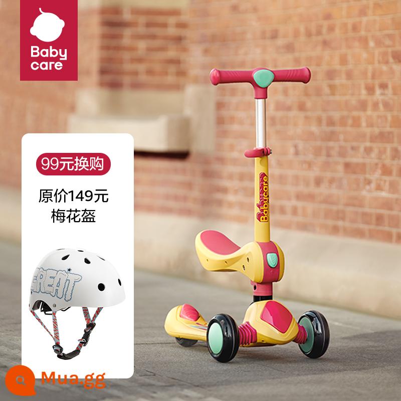 xe scooter trẻ em babycare 1-3-6-12 tuổi xe scooter trẻ lớn có thể ngồi đi xe trơn trượt và cân bằng - [Trao đổi giá trị xe tay ga 2 trong 1] Mũ bảo hiểm 2 trong 1 Locke màu vàng + hàng đầu