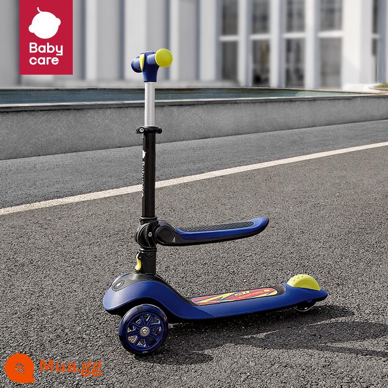 xe scooter trẻ em babycare 1-3-6-12 tuổi xe scooter trẻ lớn có thể ngồi đi xe trơn trượt và cân bằng - [Modik Gấp bằng một cú nhấp chuột]Bảng đôi-Xanh Orian