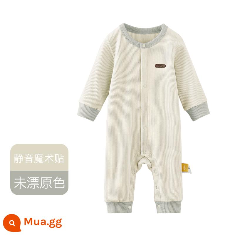 Babycare bé áo liền quần quần áo sơ sinh mùa thu đông đáy áo liền quần bé trai bò quần áo nữ quần áo trẻ em - Màu gốc không tẩy trắng WB2209002 (Khóa dán im lặng)