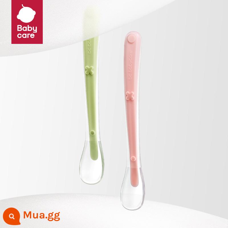 Babycare Muỗng Silicone Mềm Sơ Sinh Cho Bé Ăn Thìa Nước Bộ Đồ Ăn Trẻ Em Ăn Thức Ăn Không Chủ Yếu Bát Thìa - [Bộ hai chiếc] Thìa mềm silicon (xanh + hồng)